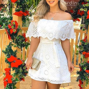 Women Solid Off Shoulder Hole Mini Dress Casual Dress  Elegant Fashion Chic Dress