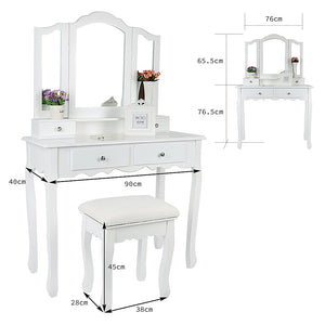 Europe And America Dressers for Bedroom Makeup Furniture With 3 Mirrors 4 Drawers Stool Bedroom Sets Dressing Vanity Table HWC