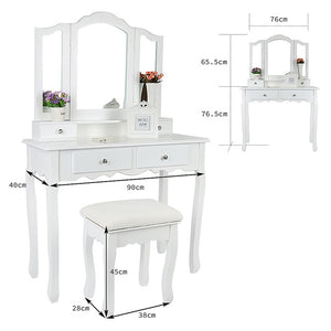 Europe And America Dressers for Bedroom Makeup Furniture With 3 Mirrors 4 Drawers Stool Bedroom Sets Dressing Vanity Table HWC