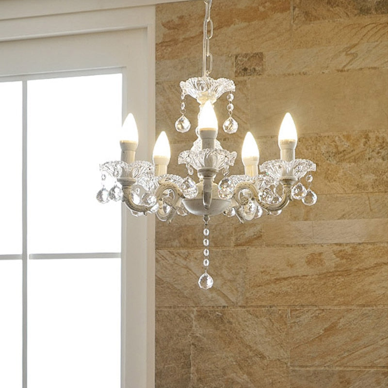European Elegant Crystal Chandelier E14 Modern Hanging Light 5 Lamp Suspension Fixture Lighting For Living Room Bedroom PL590