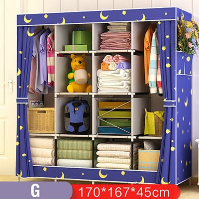 On Sale Modern Simple Wardrobe Fabric Folding Cloth Storage Cabinet DIY Assembly Easy Install Reinforcement Wardrobe Closet