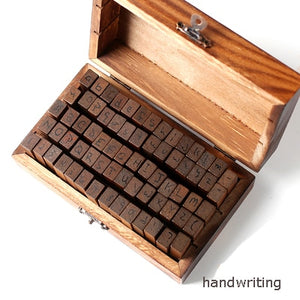 70pcs DIY Number Alphabet Combination Letter Stamp Diary Ablum Wedding Letter Wood Rubber Stamp Set with Vintage Wooden Box Gift