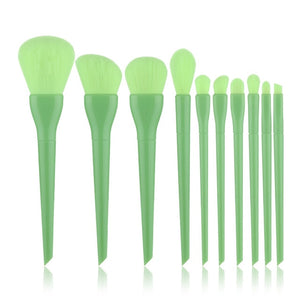 FLD 10pcs Natural Hair Colorful Makeup Brushes Professional Foundation Powder Blush Eyeshadow Eyebrow Kabuki Blending Brush Set