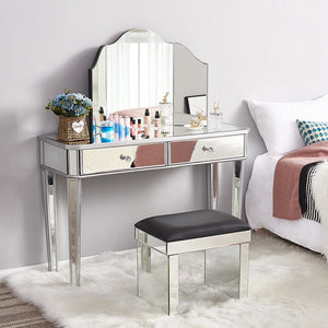 Panana Hot Sale Mirrored Glass Dressing Table 2 Drawers 3 folding Mirrors Stool Or table stool Bedroom Furniture Dresser