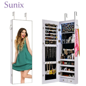 Multifunctional LED Jewelry Mirror Cabinet Wall Door Mounted Jewelry Cabinet Lockable Armoire Organizer Dresser Mirror with LED
