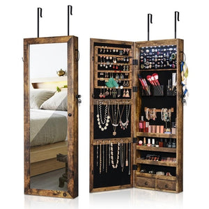 Multifunctional LED Jewelry Mirror Cabinet Wall Door Mounted Jewelry Cabinet Lockable Armoire Organizer Dresser Mirror with LED
