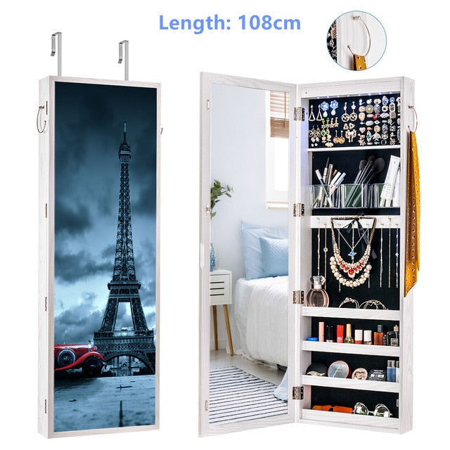 Multifunctional LED Jewelry Mirror Cabinet Wall Door Mounted Jewelry Cabinet Lockable Armoire Organizer Dresser Mirror with LED