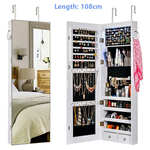 Multifunctional LED Jewelry Mirror Cabinet Wall Door Mounted Jewelry Cabinet Lockable Armoire Organizer Dresser Mirror with LED