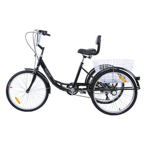 Yonntech Adult 24" 3-Wheel Trike Bicycle Shimano 7-Speed Tricycle Bike Cruise