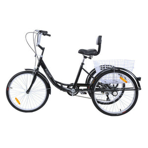 Yonntech Adult 24" 3-Wheel Trike Bicycle Shimano 7-Speed Tricycle Bike Cruise