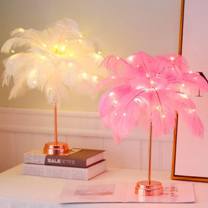 Pink White Feather Table Lamp Shades Lampshade Elegant Bedside Desk Night Light Decor Modern Hotel Villa Room Decor USB Charger