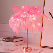 Load image into Gallery viewer, Pink White Feather Table Lamp Shades Lampshade Elegant Bedside Desk Night Light Decor Modern Hotel Villa Room Decor USB Charger
