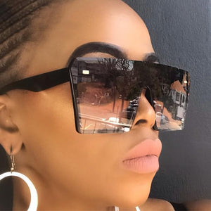 Oversized Square Sunglasses Women 2020 Luxury Brand Fashion Flat Top Red Black Clear Lens One Piece Men Gafas Shade Mirror UV400