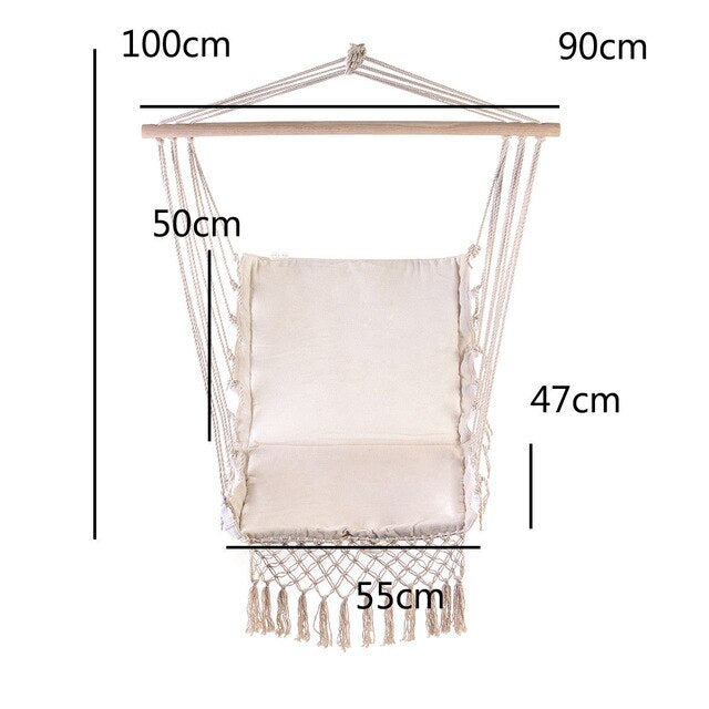 Canvas Swing Hanging Hammock Cotton Rope Tassel Tree Chair Seat Patio Outdoor Indoor Garden  Bedroom Safety Hanging Chair