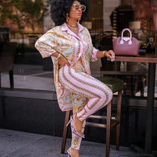 Load image into Gallery viewer, 2 Piece Sets African Sets For Women New African Print Elastic Bazin Baggy Pants Rock Style Dashiki Famous Suit Lady Outfits
