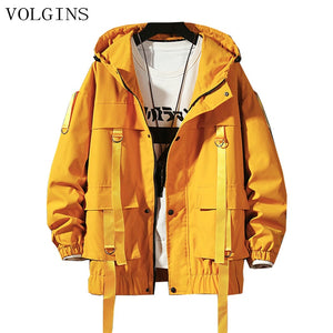 Dropshipping Streetwear Spring Man Safari Style Jacket Mens Harajuku Black Windbreaker Jackets Male Pockets Oversize Jacket