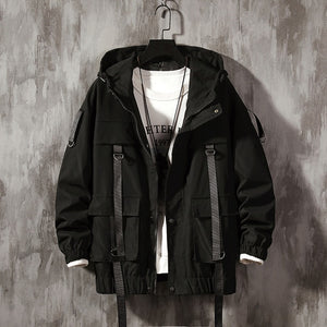Dropshipping Streetwear Spring Man Safari Style Jacket Mens Harajuku Black Windbreaker Jackets Male Pockets Oversize Jacket