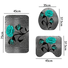 Load image into Gallery viewer, Red Rose&amp;Butterfly Bathroom Non-slip Mat Set Durable Waterproof Shower Curtain Set Pedestal Rug Lid Toilet Cover Bath Mat Rugs
