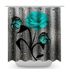 Load image into Gallery viewer, Red Rose&amp;Butterfly Bathroom Non-slip Mat Set Durable Waterproof Shower Curtain Set Pedestal Rug Lid Toilet Cover Bath Mat Rugs
