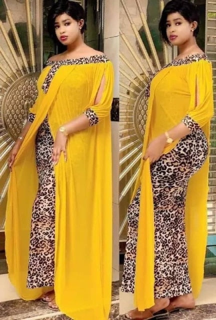 Plus Size Clothing Autumn Sexy Leopard Printed Dashiki African Dresses for Women Party Half Sleeve Slash Neck Femme Robe