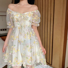 Load image into Gallery viewer, French Floral Dress Women Sexy Puff Sleeve Lace Chiffon Print Mini Dress Women Summer Korean Style Vintage Fairy Dress New 2021
