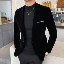 Load image into Gallery viewer, Fall Winter Gold Velvet Blazer High Quality Slim Fit Suit Jacket Fashion Casual Men Groom Singer Costume Formal Evening Dress
