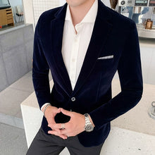 Load image into Gallery viewer, Fall Winter Gold Velvet Blazer High Quality Slim Fit Suit Jacket Fashion Casual Men Groom Singer Costume Formal Evening Dress
