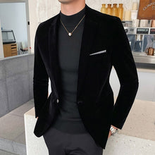 Load image into Gallery viewer, Fall Winter Gold Velvet Blazer High Quality Slim Fit Suit Jacket Fashion Casual Men Groom Singer Costume Formal Evening Dress
