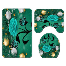 Load image into Gallery viewer, Red Rose&amp;Butterfly Bathroom Non-slip Mat Set Durable Waterproof Shower Curtain Set Pedestal Rug Lid Toilet Cover Bath Mat Rugs
