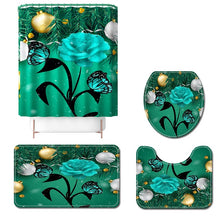 Load image into Gallery viewer, Red Rose&amp;Butterfly Bathroom Non-slip Mat Set Durable Waterproof Shower Curtain Set Pedestal Rug Lid Toilet Cover Bath Mat Rugs
