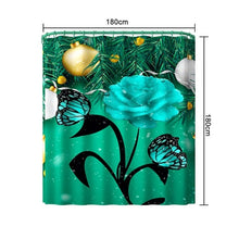 Load image into Gallery viewer, Red Rose&amp;Butterfly Bathroom Non-slip Mat Set Durable Waterproof Shower Curtain Set Pedestal Rug Lid Toilet Cover Bath Mat Rugs

