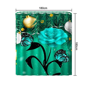 Red Rose&Butterfly Bathroom Non-slip Mat Set Durable Waterproof Shower Curtain Set Pedestal Rug Lid Toilet Cover Bath Mat Rugs