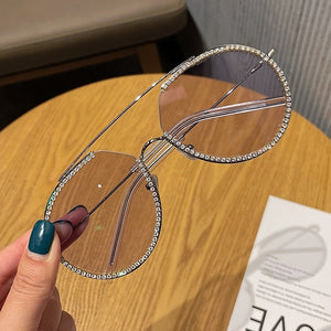 Myopia Hyperopia Women Sunglasses Vintage clear lens glasses ladies luxury rhinestone eyeglasses men optical Shades