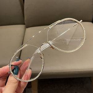 Myopia Hyperopia Women Sunglasses Vintage clear lens glasses ladies luxury rhinestone eyeglasses men optical Shades