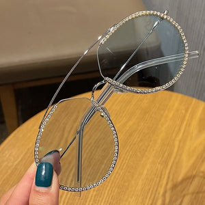 Myopia Hyperopia Women Sunglasses Vintage clear lens glasses ladies luxury rhinestone eyeglasses men optical Shades