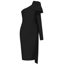 Load image into Gallery viewer, High Quality Blue Orange Runway Bownot One Shoulder Long Sleeve Rayon Bandage Dress Cocktail Party Bodycon Dress Vestidos
