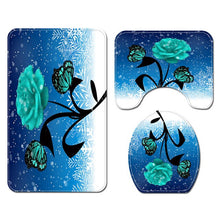 Load image into Gallery viewer, Red Rose&amp;Butterfly Bathroom Non-slip Mat Set Durable Waterproof Shower Curtain Set Pedestal Rug Lid Toilet Cover Bath Mat Rugs
