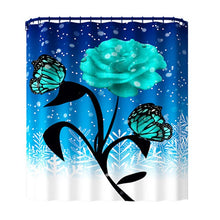 Load image into Gallery viewer, Red Rose&amp;Butterfly Bathroom Non-slip Mat Set Durable Waterproof Shower Curtain Set Pedestal Rug Lid Toilet Cover Bath Mat Rugs
