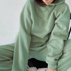 Women Elegant Solid Sets For Women Warm Hoodie Sweatshirts And Long Pant Fashion Two Piece Sets Ladies