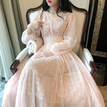 Load image into Gallery viewer, Elegant Pink Lace Dress Women 2021 Spring Elegant Party V-neck Fairy Dress Casual Office Y2k Clothing New One-Piece Dress Korean
