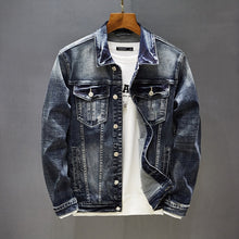 Load image into Gallery viewer, Autumn Men High Quality Stretch skinny denim jacket Button Retro  Slim Street Wear Motorcycle Casual jeans Jacket Plus Size 5XL
