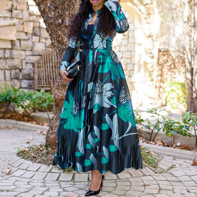 MD 2021 New African Print Dresses For Women Plus Size 3XL 4XL Long Dress Ankara Dashiki Elegant Lady Boho Robe Party Clothes