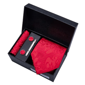 Gold Men Tie Paisley Silk Tie Pocket Square Gift Box Set Barry.Wang Luxury Designer Neck Tie For Men Male Gravat BB-5150