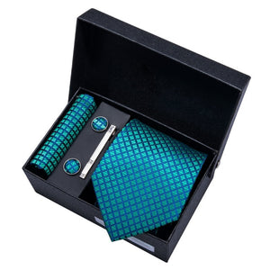 Gold Men Tie Paisley Silk Tie Pocket Square Gift Box Set Barry.Wang Luxury Designer Neck Tie For Men Male Gravat BB-5150