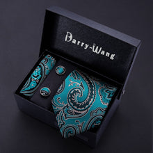 Load image into Gallery viewer, Gold Men Tie Paisley Silk Tie Pocket Square Gift Box Set Barry.Wang Luxury Designer Neck Tie For Men Male Gravat BB-5150

