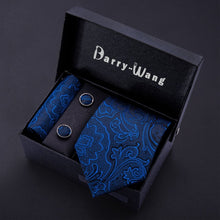 Load image into Gallery viewer, Gold Men Tie Paisley Silk Tie Pocket Square Gift Box Set Barry.Wang Luxury Designer Neck Tie For Men Male Gravat BB-5150

