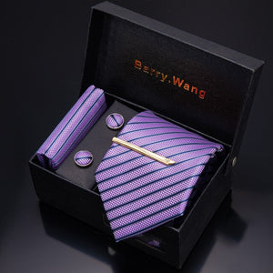 Gold Men Tie Paisley Silk Tie Pocket Square Gift Box Set Barry.Wang Luxury Designer Neck Tie For Men Male Gravat BB-5150