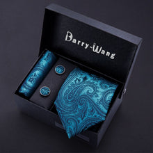 Load image into Gallery viewer, Gold Men Tie Paisley Silk Tie Pocket Square Gift Box Set Barry.Wang Luxury Designer Neck Tie For Men Male Gravat BB-5150
