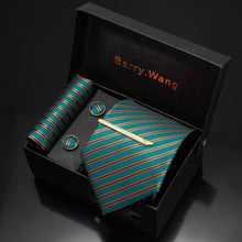 Load image into Gallery viewer, Gold Men Tie Paisley Silk Tie Pocket Square Gift Box Set Barry.Wang Luxury Designer Neck Tie For Men Male Gravat BB-5150
