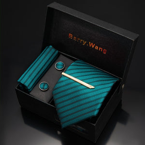 Gold Men Tie Paisley Silk Tie Pocket Square Gift Box Set Barry.Wang Luxury Designer Neck Tie For Men Male Gravat BB-5150